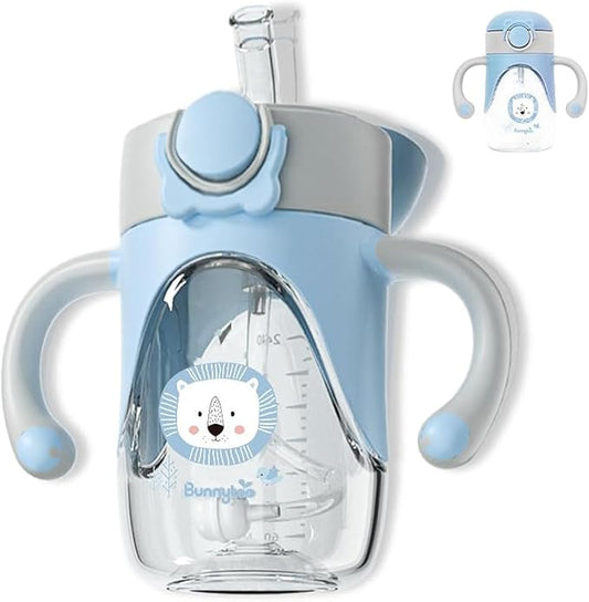 Bunnytoo Baby Sippy Cup with Weighted Straw for Infants 6-12 Months, 8oz Toddler Drinking with Handles, BPA-Free, Transition Trainer for 1+ Year Old (Blue)