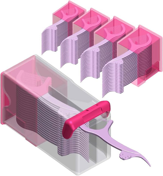 Shaker Dental Floss Picks Travel Case for On-The-Go, Dispenser + Cartridges, Each Cartridge Contains 20 High-Performance Floss Picks (1 Dispenser + 5 Cartridges, Red)