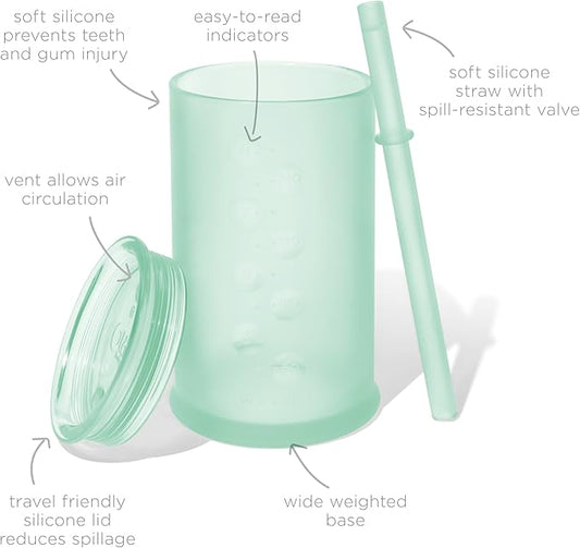 Olababy Clear View Silicone Training Cup with Straw Lid | Toddler Sippy Trainer 12mo+ | Unbreakable Water Drinking Cups for Kids 2yr+ | Baby Led Weaning & Feeding Supplies (Mint, 9 oz)