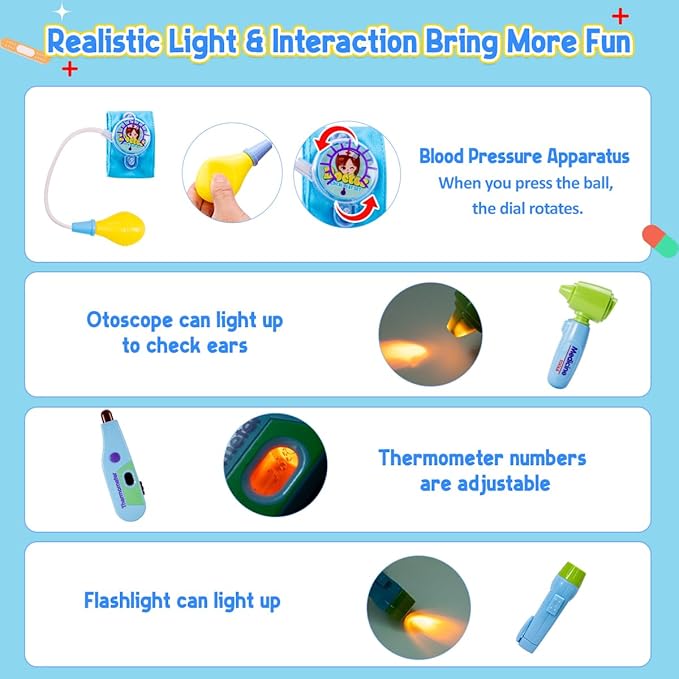 Meland Doctor Kit for Toddlers 3-5, Dentist Play Set with Teeth for Kids Pretend Play Kids Toys Birthday Gift for Toddler Boys Aged 3 4 5 6 Years Old