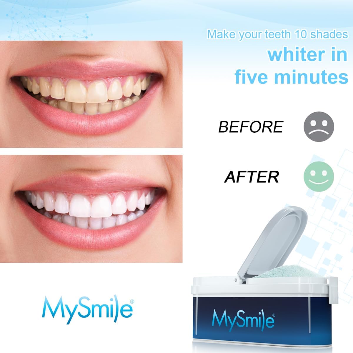 MySmile Teeth Whitening Powder for Tooth Whitening, Toothpaste Natural Powder Teeth Whitener, Enamel Safe Whitening Tooth Cleaning Powder, Tooth Stain Remover and Polisher, Fresh Mint