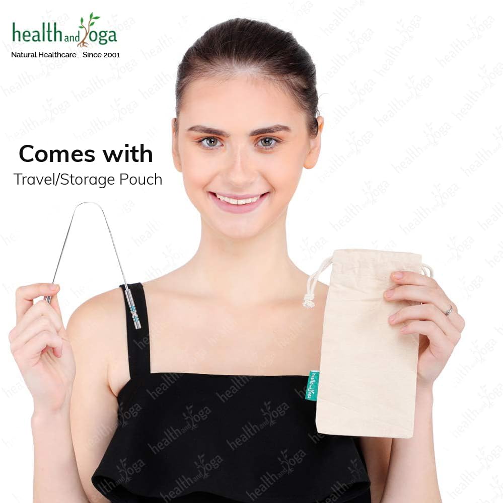 HealthAndYoga™ SteloSwipe His and Hers Premium Tongue Cleaners for Partner and You (2 pcs) - Quality Steel Tongue Scrapers with Color Identifying Hygienic Steel Grips