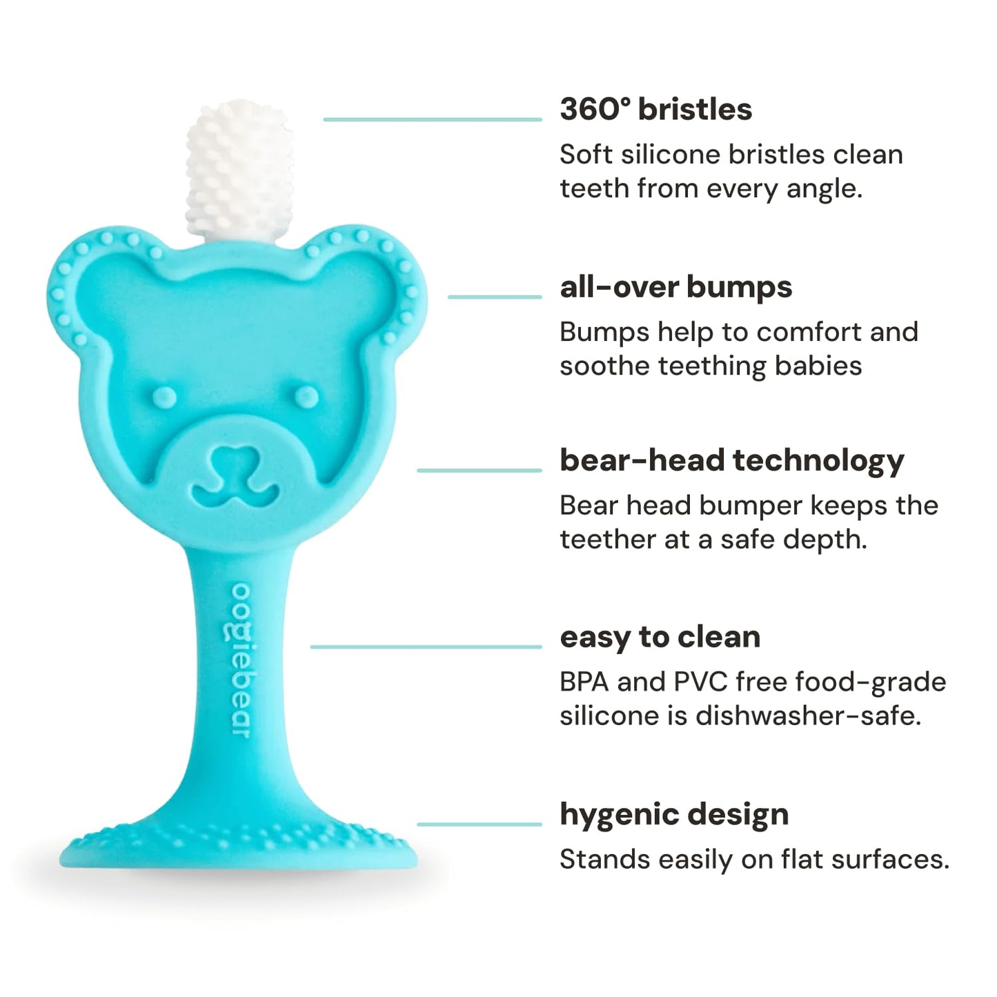 oogiebear Infant-to-Toddler Training Teether Toothbrush - 0-2 Years - 360° Soft Silicone, Promotes Safe Brushing, Baby & Kids Health - Teddy Bear Design Oral Care - 1 Unit