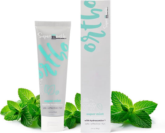 SuperMouth Ortho Toothpaste – for Braces & Aligners, Fluoride + Nano Hydroxyapatite, Adults & Kids, Fights Cavities & Decalcifications, Orthodontist-Developed, Safe Clean Ingredients, 4 Tasty Flavors