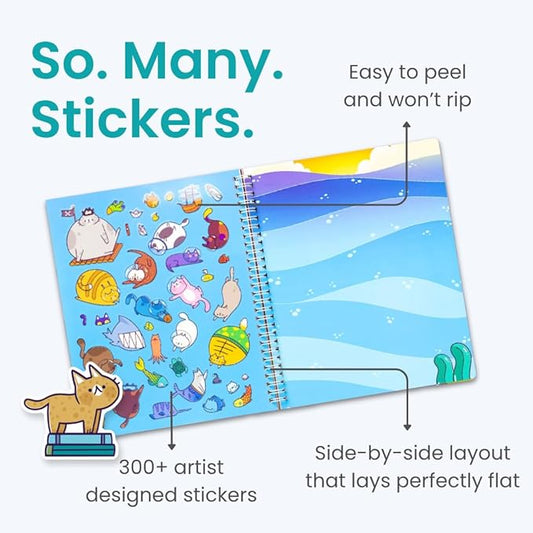 Cupkin Cat Sticker Book Activity for Kids, Toddler Airplane Travel Essentials, 300+ Kitten Stickers for Kids + 8 Scenes + Coloring Book Pages, Cat Lover Gift, Children's Crafts Ages 2-8