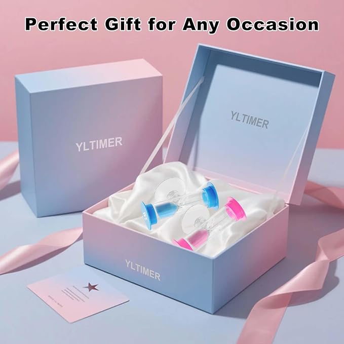 2 Minute Sand Timer with Sauction Cup, Small Blue and Pink Acrylic Hourglass Sand Clock Set, Plastic Glass Mini Sandglass for Classroom Games Kitchen (Pack of 2)