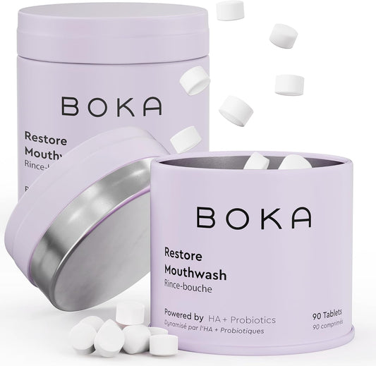 Boka Travel Size Mouthwash Tablets - Hydroxyapatite, Fluoride Free & Alcohol Free - Chewable Tablets to Freshen Breath, Kill Odor Quickly & Helps Remineralize Teeth - (Pack of 2, 90 Pcs, Mint)