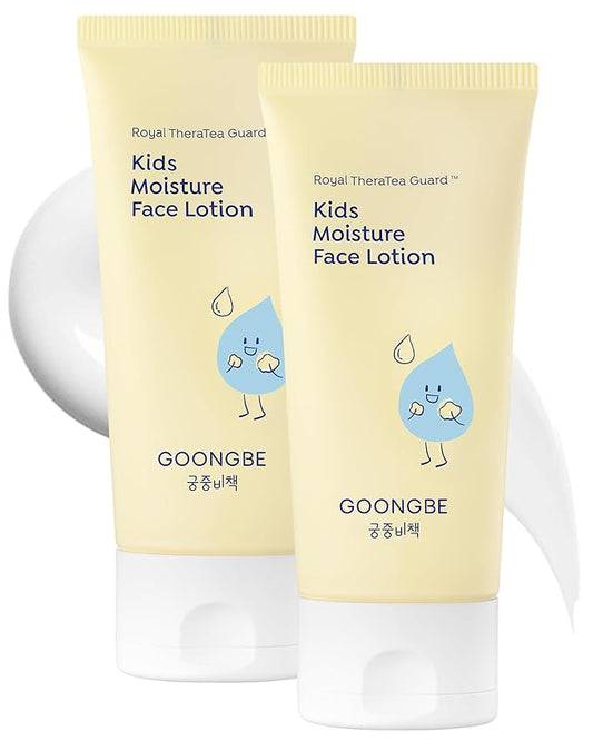 GOONGBE Kids' Moisture Face Lotion - Korean Kids Daily Face Moisturizer - 8hr Moisturizing Refreshing Cream Type Lotion with Cica and Allantoin - Allergen Free Scent, 2.7 fl.oz. 2 Pack