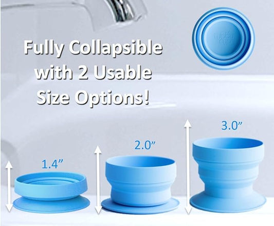 TubbyCup Baby Bath Rinse Cup, Collapsible & Convenient Space Saving Bath Cup with Suction Base, Sticks to Tub or Tile. Soft, Flexible, Makes Bath Time Safe & Fun. BPA-Free Non-Toxic Patented! (Blue)