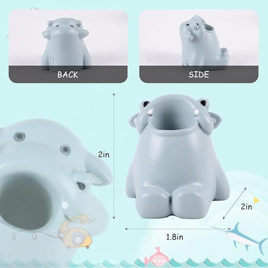 Cute Animal Toothbrush Holder - Hippo Pen Pencil Holder,Mini Resin Freestanding Storage Base for Box Pen Brush Toothpick Desktop Storage Container, Washroom Office Organizer Accessories (Hippo)