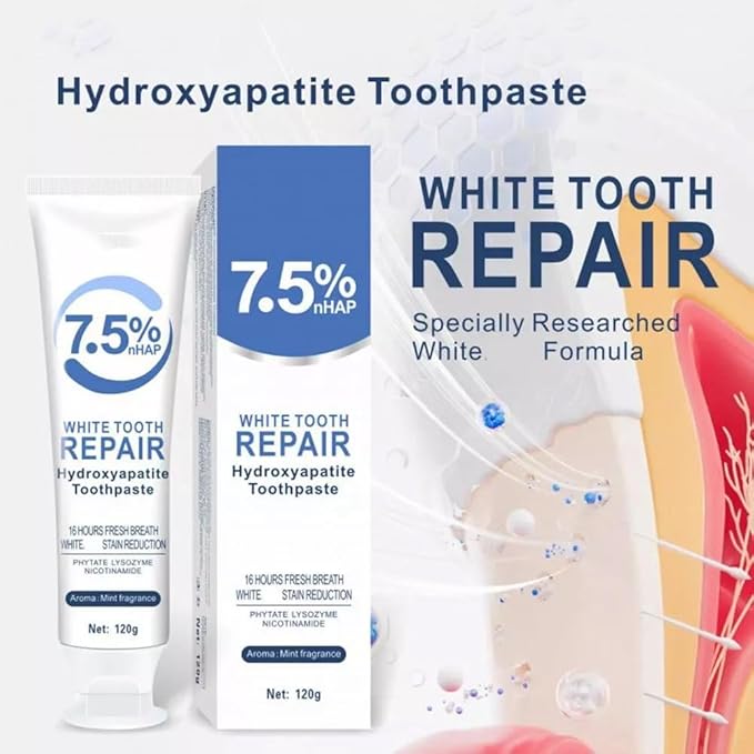 Enamel Repair Toothpaste with Hydroxyapatite - Strengthens Teeth, Fights Sensitivity, Fresh Mint Flavor for Daily Oral Health