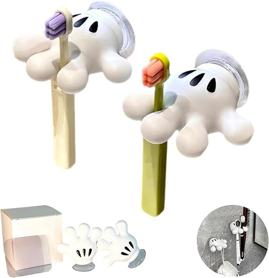 2PCS Cute Hanging Toothbrush Holder, Hand Wall Utility Suction Hooks With StickyPads, Multi-Function Mouse Bathroom Decor, Key and Plug Shower Kitchen Accessories (Palm)