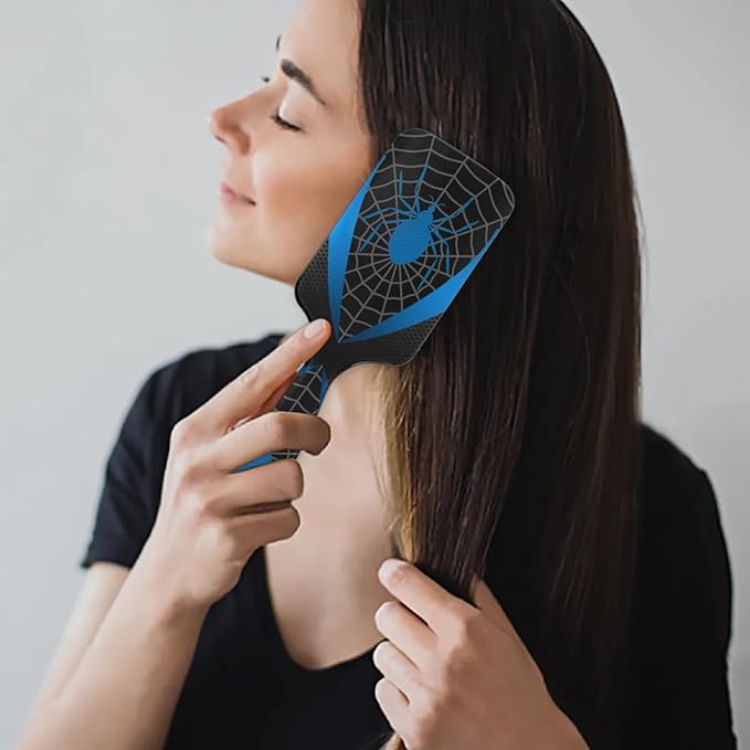 Kids Hair Brush for Boys Girls Toddler - Detangler Hairbrush for Wet Dry Thin Long Curly Hair Pain-Free Comb (Blue Spider Web)