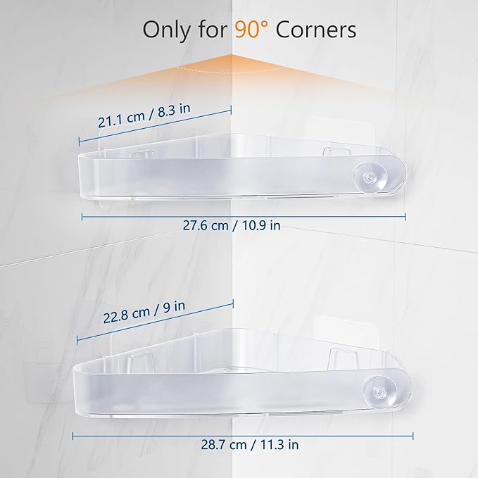 Sotfamily Shower Caddy Corner, 2 Pack Adhesive Corner Shower Shelves for Bathroom Organizers and Storage, Rust Free Plastic Rack for Bathroom Accessories & Decor, Crystal