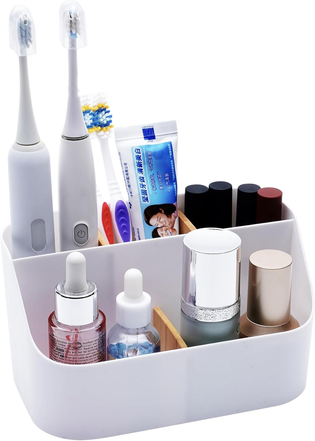 Electric Toothbrush Holders for Bathrooms,White Tooth Brushing Holder,Kids Toothpaste Holder with Dividers,Bathroom Countertop Organizer,Tooth Brush Storage Caddy for Sink Vanity Office