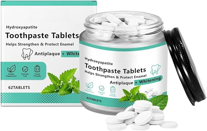 Chewable Whitening - Nano Hydroxyapatite Toothpaste for Sensitive Teeth & Antiplaque -, Natural Peppermint, Fluoride Free - Strengthen & Protect Enamel - Fresh Breath，62pcs