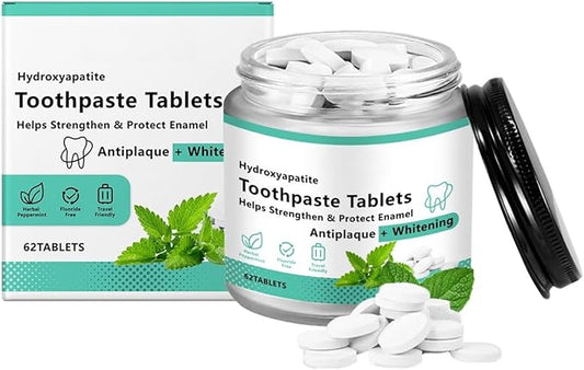 Chewable Whitening - Nano Hydroxyapatite Toothpaste for Sensitive Teeth & Antiplaque -, Natural Peppermint, Fluoride Free - Strengthen & Protect Enamel - Fresh Breath，62pcs