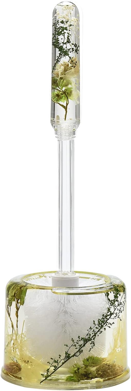 Locco Decor 5 Piece Acrylic Liquid 4D Floating Motion Bathroom Vanity Accessory Set Garden Botanic Green Plants Toothbrush Holder, Tumbler, Soap Dispenser, Soap Dish, Toiletbrush Holder Set