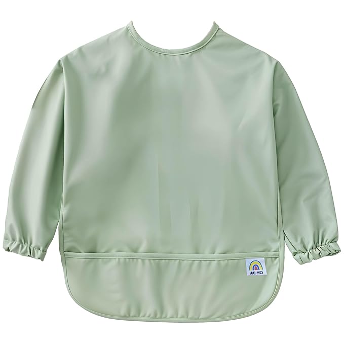 ARI MES Long Sleeves Waterproof Baby Bibs for Eating - Green, Medium- Wearable, Coverall for Toddler, Long Sleeve Bib, Smock Apron for Feeding - Applicable for 6-72 Months