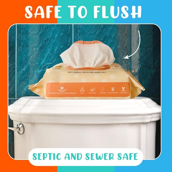 WONDERFUL Flushable Butt Wipes, Variety 100% Plant-Based Wet Wipes for Adults & Kids; Sewer, Septic Safe; Gentle for Sensitive Skin, Wipes Flushable Pack for Bathroom & Travel, 3-Pack (180 Count)