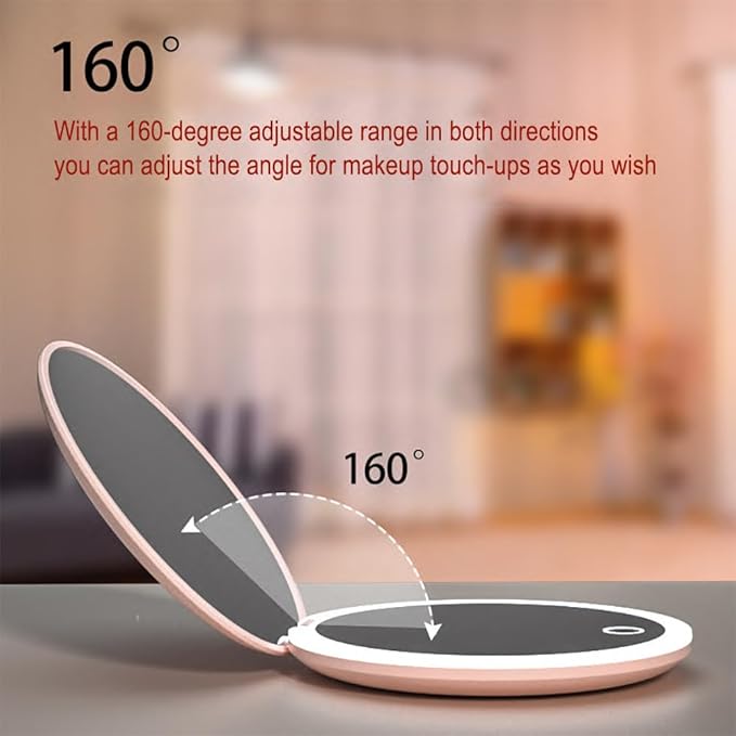 LED Illuminated Travel Makeup Mirror,Portable Folding Mirror,Mini Travel Mirror,Hand Mirror,1X/2X Magnifying Glass,Touch Adjustable Screen(White 3.5-Inch)