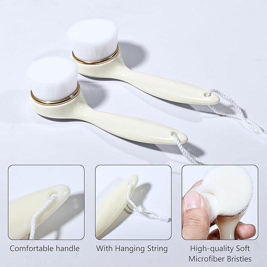 2 Pack Soft Bristle Facial Cleansing Brush for Deep Pore Cleaning, Face Exfoliating Scrub Brush for Face Cleansing Skincare Massaging,Jade White
