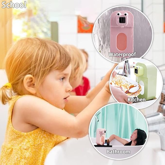 Automatic Soap Dispenser for Kids - Wall Mount Green Frog Touchless Foaming Soap Dispenser, Waterproof USB Rechargeable, 10oz/ 300ml Children's Day Gift