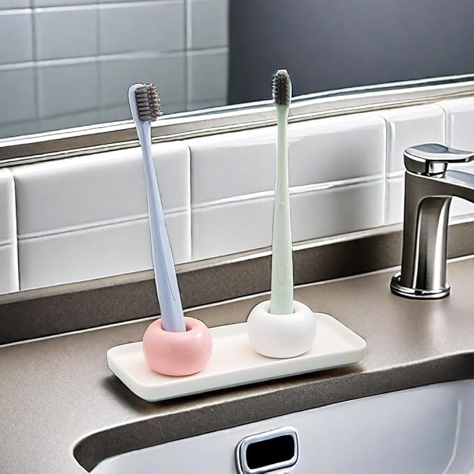 3PCS Ceramic Toothbrush Holder, Mini Tooth Brush Stand Portable Bathroom Accessories Organizer Makeup Tool Holder (Style A)