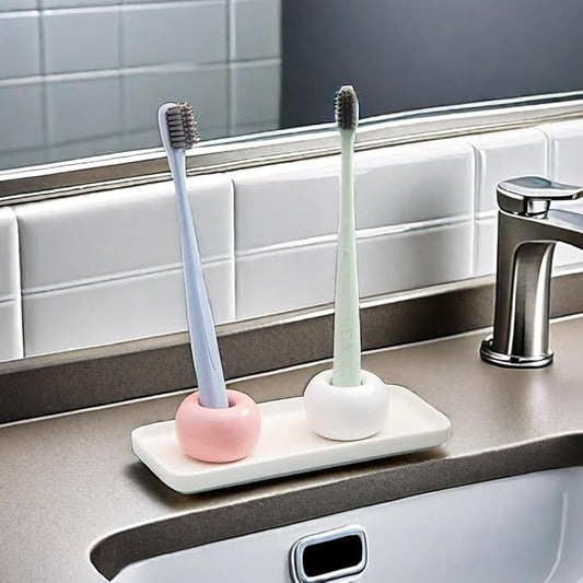 3PCS Ceramic Toothbrush Holder, Mini Tooth Brush Stand Portable Bathroom Accessories Organizer Makeup Tool Holder (Style A)
