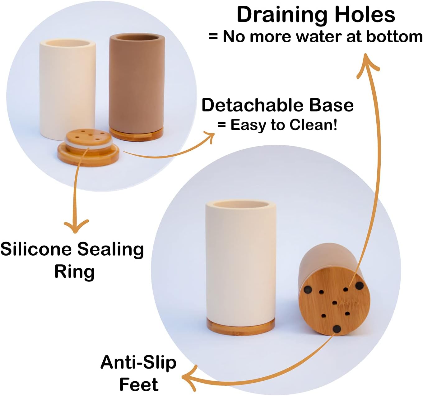 Matani Bamboo Toothbrush Holder Diatomite Tooth Brush Organizer - Storage Stand for Small Bathroom & Counter - Removable Base & Drain Holes, Water-Absorbent & Quick-Drying (Off White)