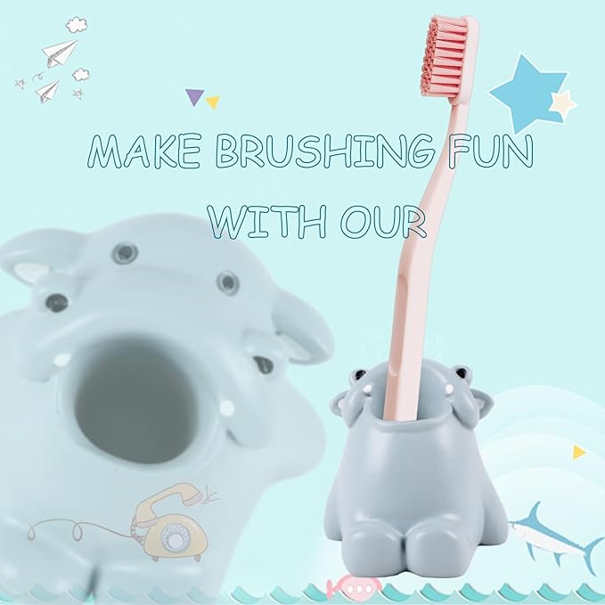 Cute Animal Toothbrush Holder - Hippo Pen Pencil Holder,Mini Resin Freestanding Storage Base for Box Pen Brush Toothpick Desktop Storage Container, Washroom Office Organizer Accessories (Hippo)