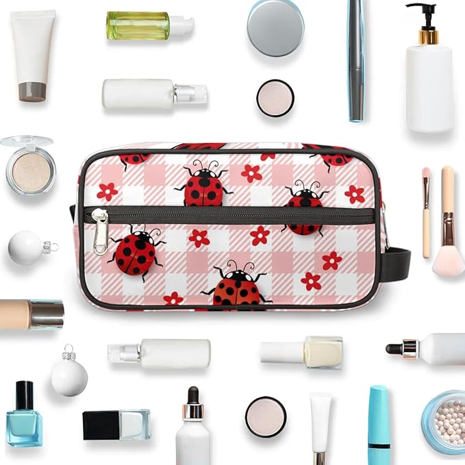 Kids Toiletry Bag for Boys Girls,Cute Ladybugs Travel Hanging Wash Bag Small Makeup Organizer Cosmetic Bag for Women Traveling Toiletries with Handle