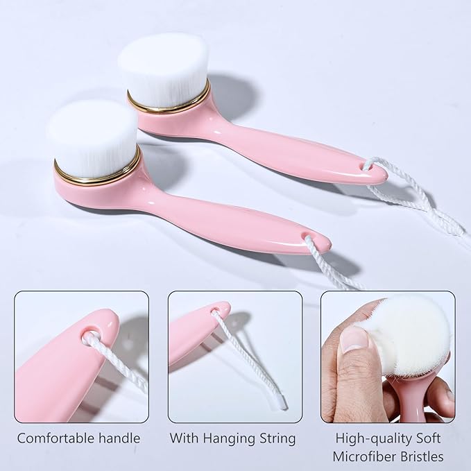 2 Pack Soft Bristle Facial Cleansing Brush for Deep Pore Cleaning, Face Exfoliating Scrub Brush for Face Cleansing Skincare Massaging,Pink