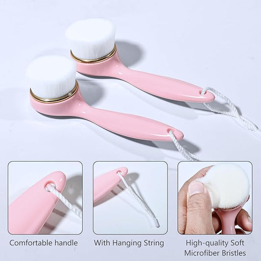 2 Pack Soft Bristle Facial Cleansing Brush for Deep Pore Cleaning, Face Exfoliating Scrub Brush for Face Cleansing Skincare Massaging,Pink