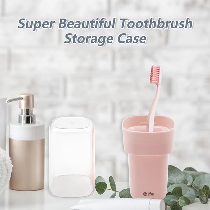 Portable Travel Toothbrush Case, Covered Toothbrush Cup Holders, Toothbrush and Toothpaste Travel Case, Toothbrush Storage Organizer Container for Traveling Bathroom(Pink)