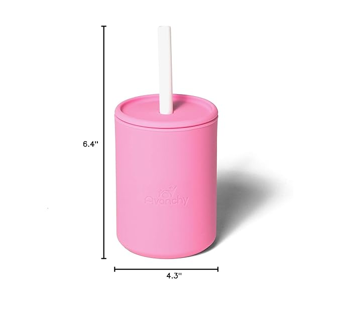 Avanchy Silicone Training Sippy Cup with Straw Lid – Tiny Cup for Babies 6+ Months to Toddlers 1 Year Old – 5 oz Infant Water Cup for Baby Led Weaning, Pink