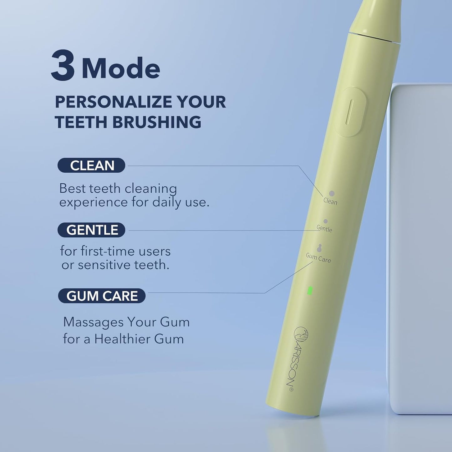 ARISSON Sonic Electric Toothbrush for Adults and Kids, 40,000 VPM Power Toothbrush, 1.5H Fast Charge Ultrasonic Electric Toothbrushes with 2 Minutes Smart Timer, 1.6 Oz Travel Toothbrush, Lime Green