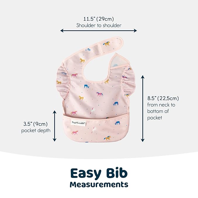 Tiny Twinkle Mess-Proof Baby Bibs for Eating | Waterproof, Wipeable Toddler Bibs with Catch-All Pocket | Feeding Bibs for Girls & Boys(3 Pack,Unicorn Set)