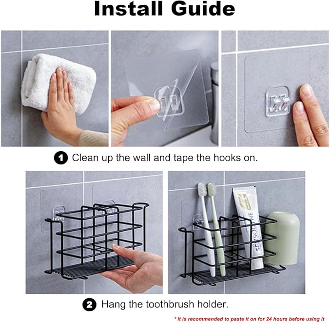 Toothbrush Holder for Bathroom - Metal Countertop Toothbrush and Toothpaste Holder, Creative No-Drill Wall Mounted Tooth Brush Storage Rack Organizer Stand with 2 Mouthwash Cups Hanger (Black)