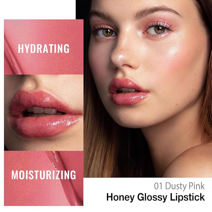 Pink Honey Lipstick Tinted Lip Balm - Shine Moisturizing Lipstick for Women, Natural Nourishing Hydrating Lip Gloss Stain for Dry Lips, Tint Sheer Lightweight Makeup, Vegan - 1Pc #01 Dusty Pink