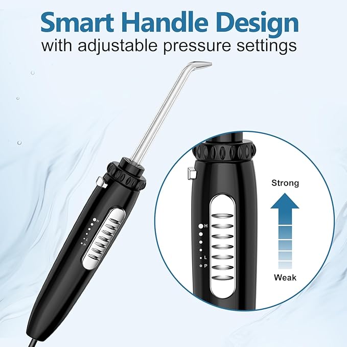 H2ofloss Water Flosser for Teeth, Braces, Professional Water Teeth Cleaner with 800ML Water Tank and 5 Settings, 13 Multifunctional Nozzles and Hygienic Nozzles Storage Compartment for Family (Black)