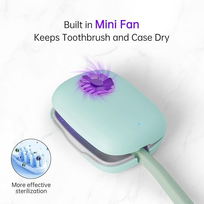 Toothbrush Holder, Toothbrush Cleaner Case, Portable USB Charging Toothbrush Cover with U V-C Light, Travel Toothbrush Holder (Green-Fan)