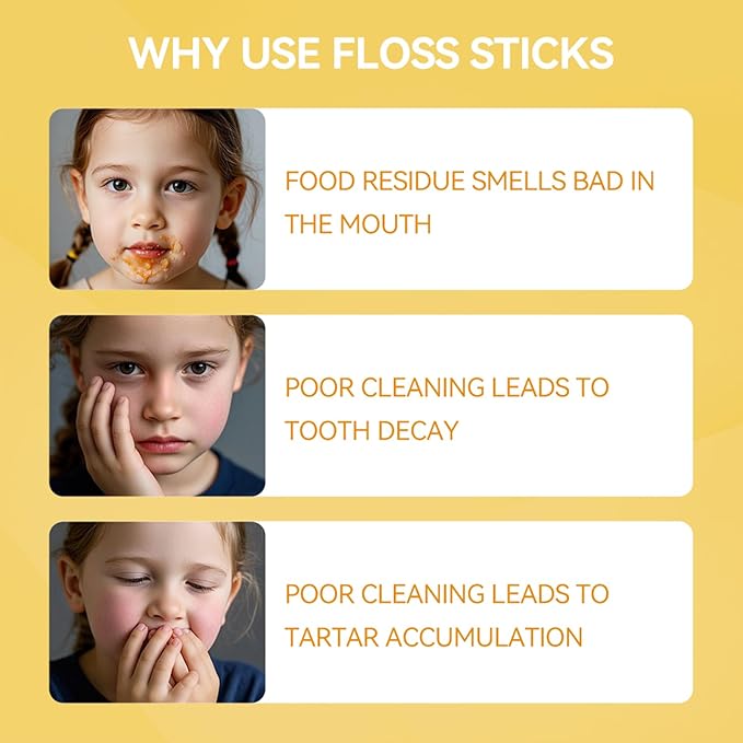 Super Deer Children's Dental Floss Sticks, 60 Count, Individually Packaged, Ages 3+, Shred Resistant, Perfect for School, Travel & Playdates