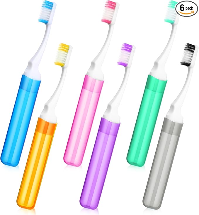 6 Pack Kid Toothbrush, Kids Travel Toothbrush with Case, Soft Bristles Mini Portable for Camping, School, Business Trip & Hiking, 6 Colors