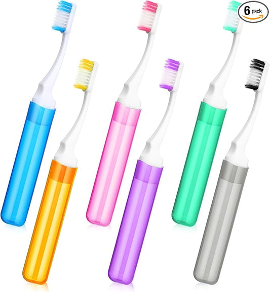 6 Pack Kid Toothbrush, Kids Travel Toothbrush with Case, Soft Bristles Mini Portable for Camping, School, Business Trip & Hiking, 6 Colors