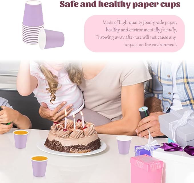 100 Pack 3 oz Paper Cups, Bathroom Cups Disposable,Moushwash Cup Small Snack Cup for Water, Juice, Candy Ideal for Party Bathroom and Office（Purple）