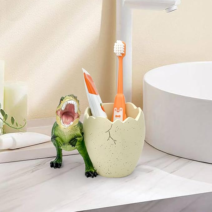 FlidRunest Dinosaur Kids Toothbrush Holders for Bathrooms - Cute Dino Tooth Brush Holder - Easy to Clean Toothbrush and Toothpaste Holder - Toothbrush Holder Toothbrush Organizer-Green