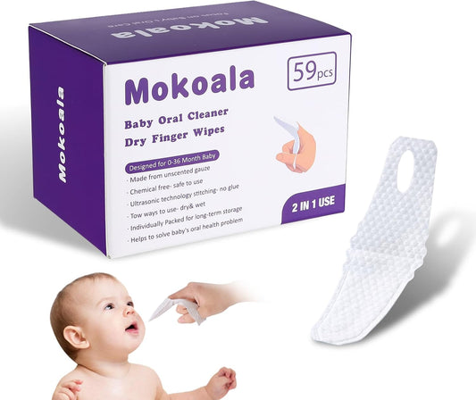 Baby Finger Toothbrush，Baby Tongue Cleaner Wipes for Infant Tooth and Gum Cleaning, 59Pcs Disposable Wipes Toothbrush for Newborn Oral Care