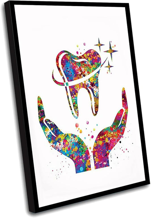 Dentist Office Decoration Gift,Dental Care Art Watercolor Print Tooth Medical Art Surgeon Dental Clinic Decor Gift Dental Dentist Art Dentistry Office Dental Hygienist,8"x12"Framed Wall Art