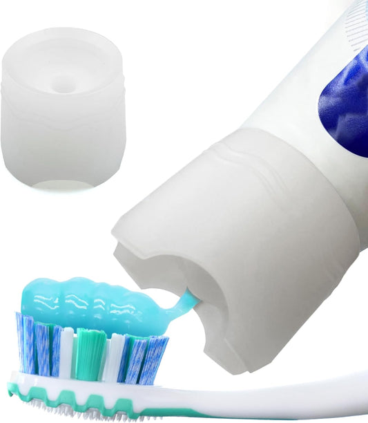 Chrome Cherry SqueezMe Self-Closing Toothpaste Caps, Silicone Lid for Kids & Adults, No Mess Toothpaste Dispenser, Self-Standing Easy Squeezer Cap, Bathroom Accessory, Self-Standing White, Pack of 1